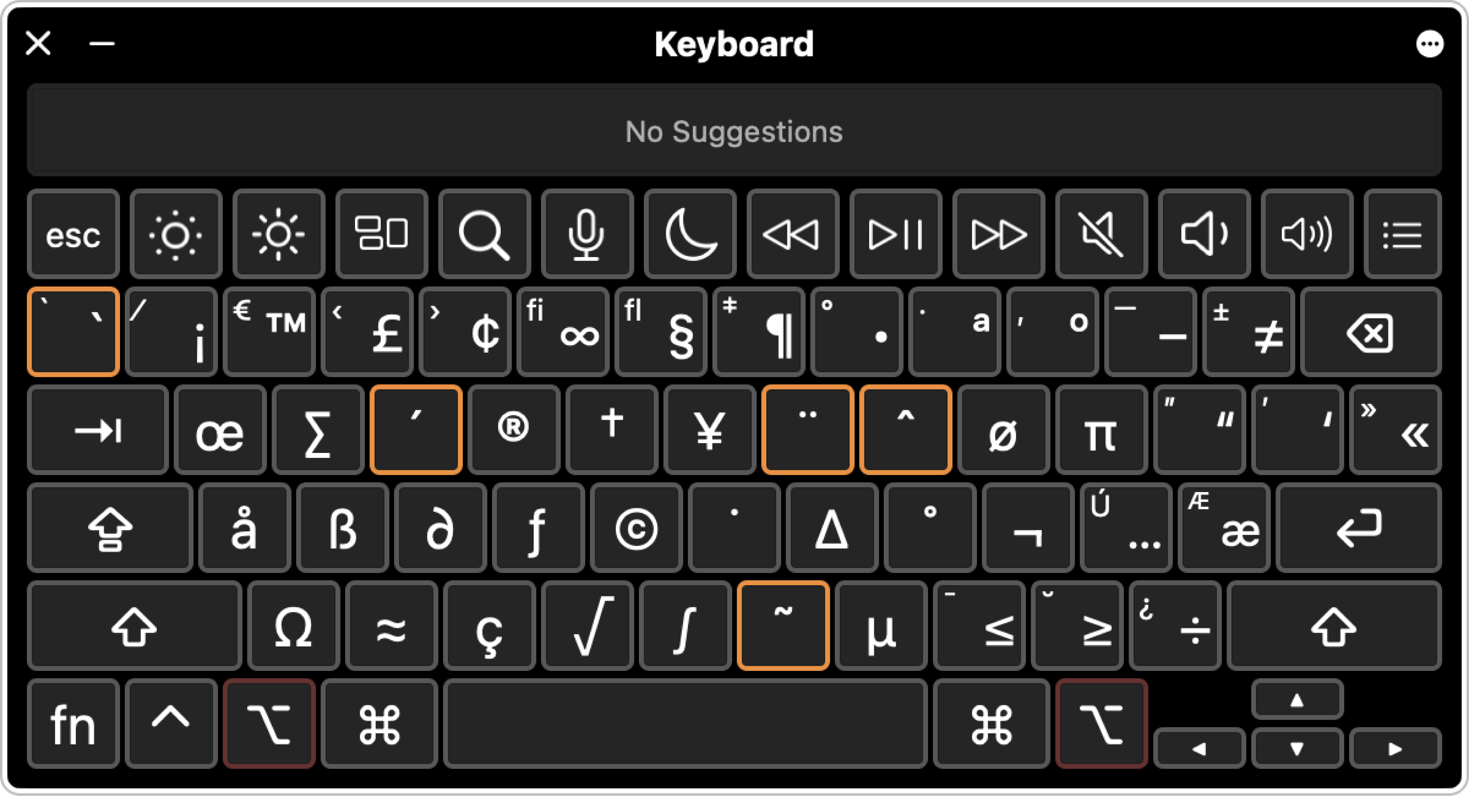 Le visualiseur de clavier s’ouvre avec des touches mortes en surbrillance.