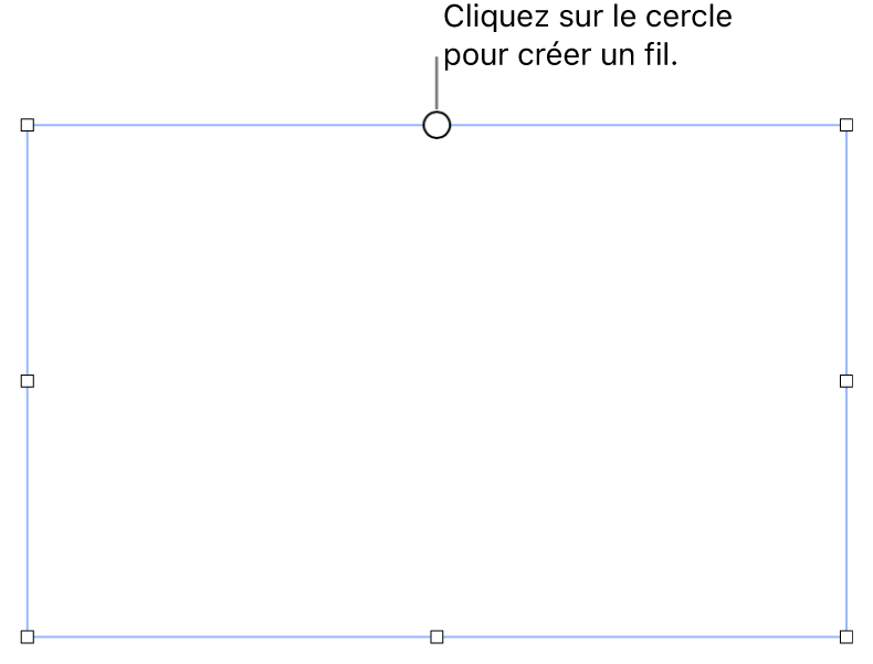 Une zone de texte vide avec un cercle blanc en haut et des poignées de redimensionnement sur les coins, les côtés et en bas.
