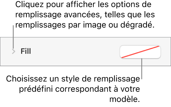 Commandes de sélection d’une couleur de remplissage.