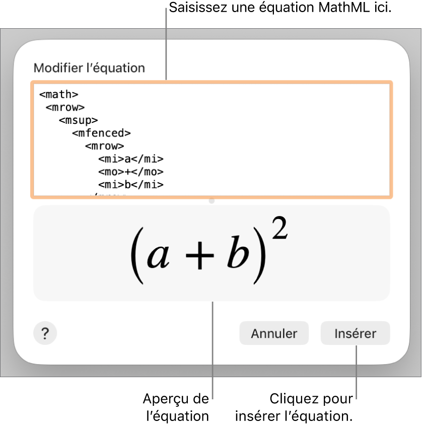 Équation de la pente d’une droite dans le champ Modifier l’équation et aperçu de la formule en dessous.