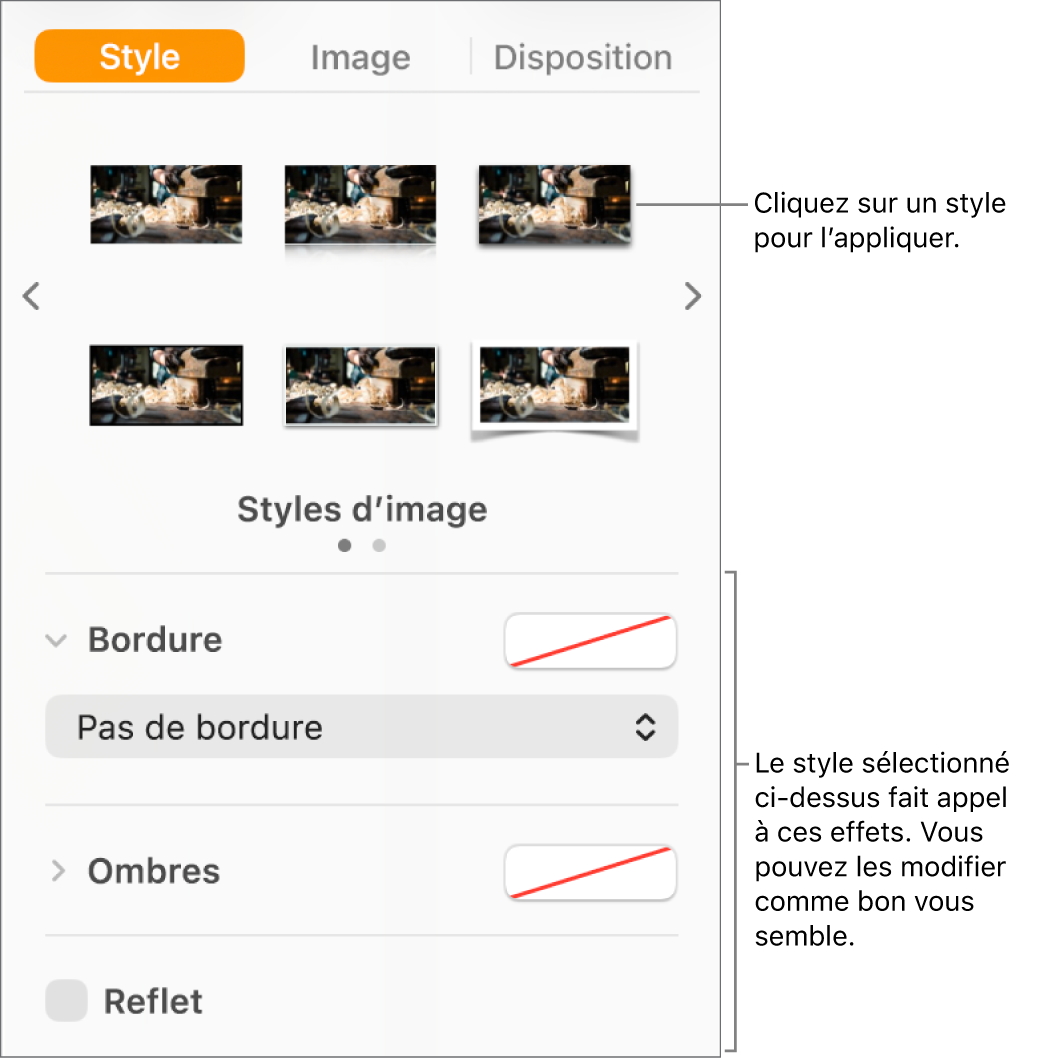 L’onglet Style de la barre latérale Format, présentant les options de style d’objet.