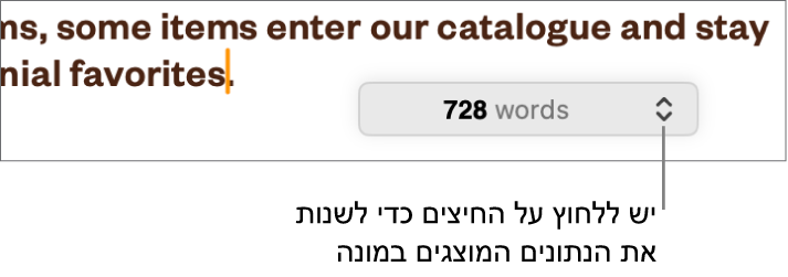 התפריט של ספירת מילים מציג את מספר המילים במסמך.
