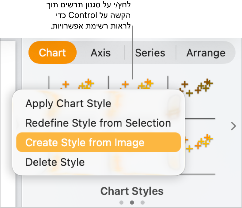 תפריט הקיצור סגנון תרשים.