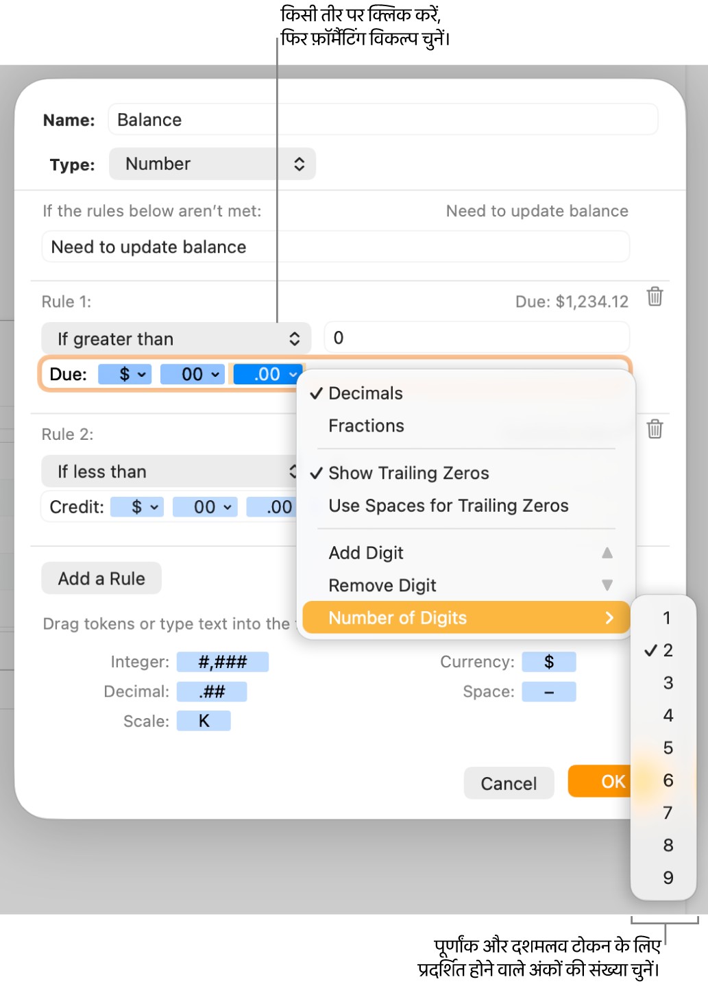 कस्टम वाली एक नई स्प्रेडशीट विकल्प चुननें के नियंत्रणों वाली कस्टम सेल फ़ॉर्मैट विंडो।