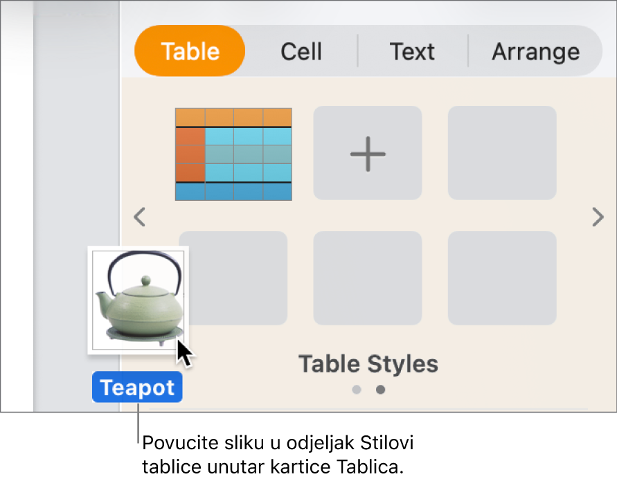 Povlačenje slike u prozor sa stilovima tablice kako biste izradili novi stil.