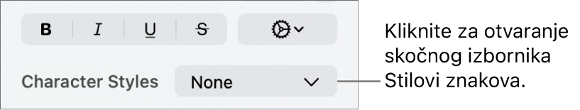 Skočni izbornik Stilovi znakova.