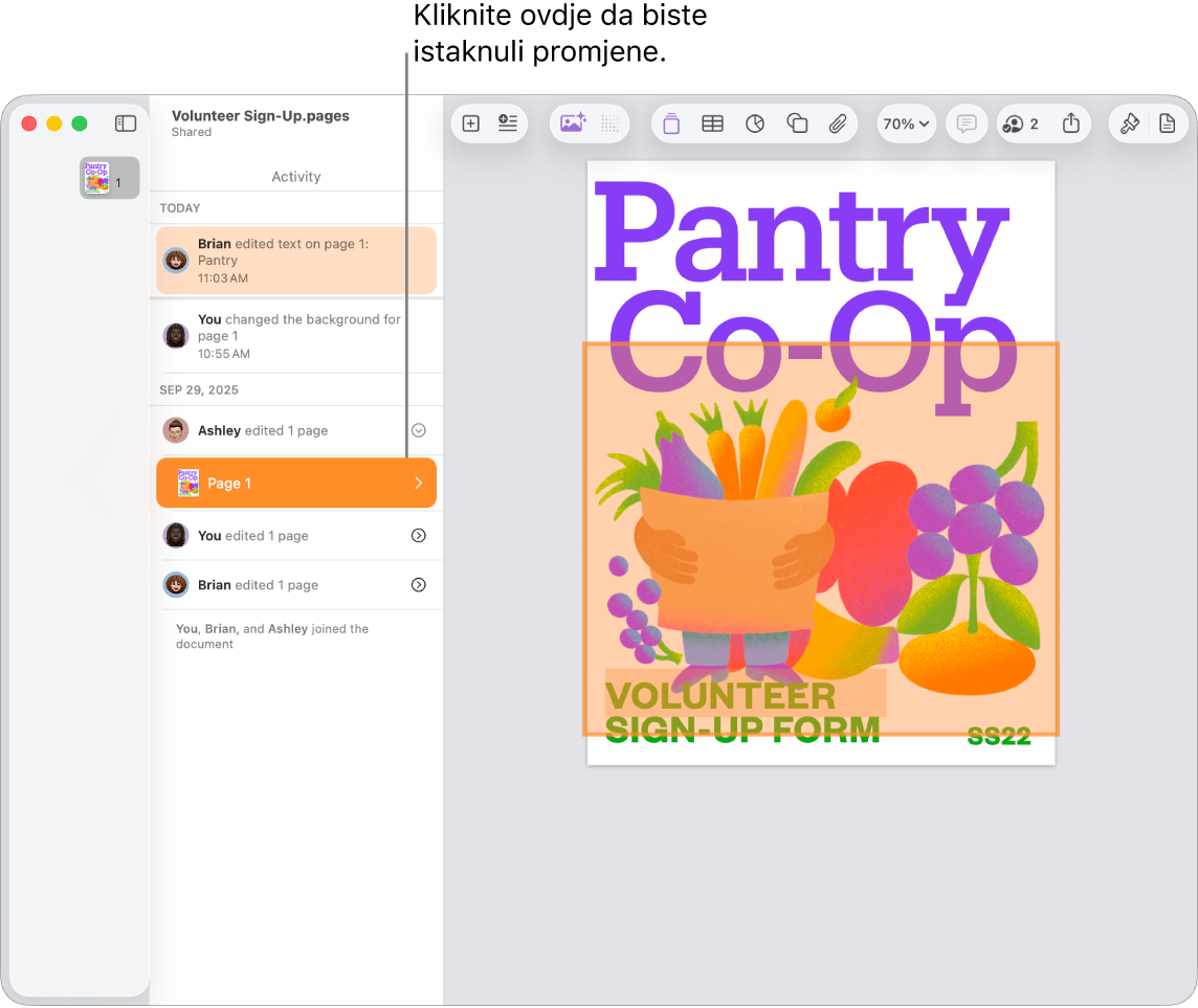 Suradnički dokument s otvorenim izbornikom suradnje i popisom aktivnosti.