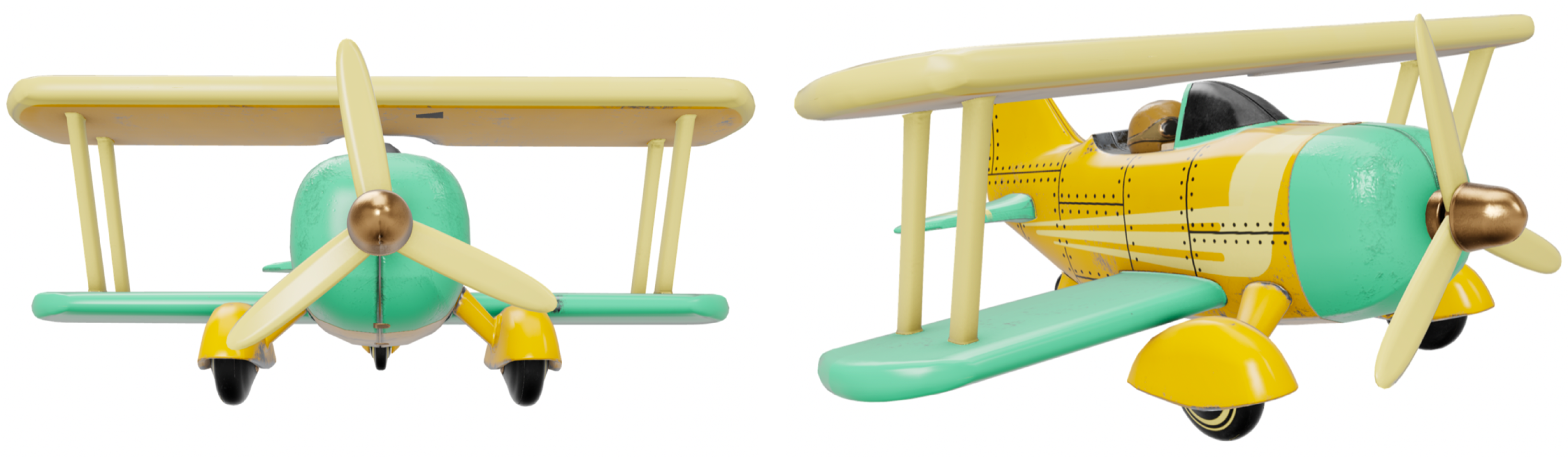 3D model dvokrilca prikazanog iz dvaju kutova.