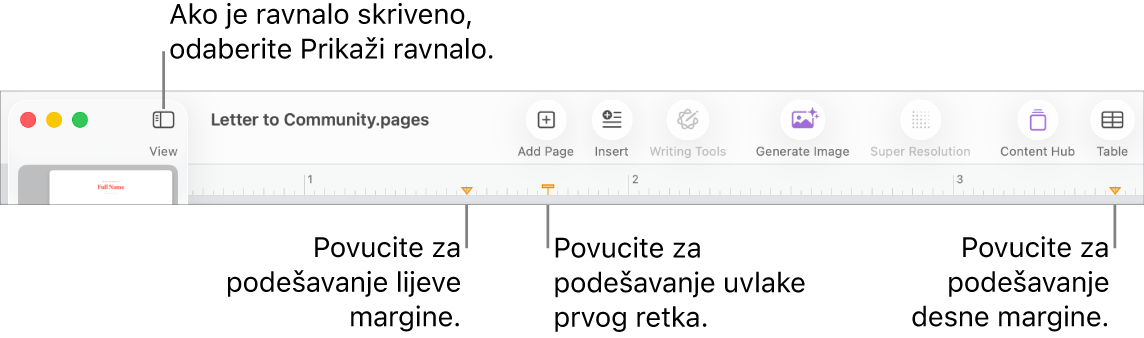 Ravnalo s kontrolom lijeve margine i kontrolom uvlake prvog retka.