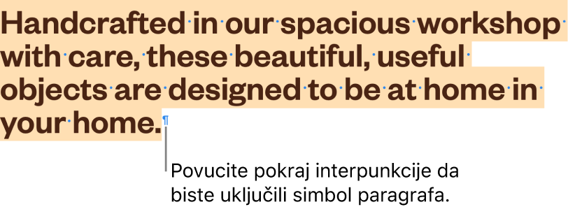 Odabrani paragraf, sa simbolom paragrafa koji se nalazi u odabiru.