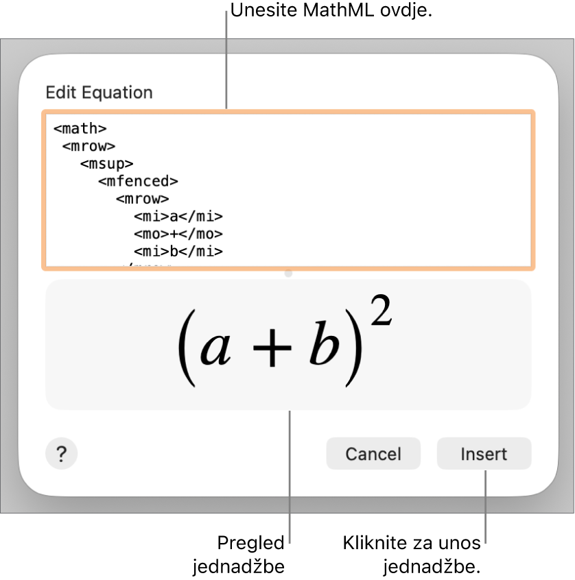 Jednadžba za nagib linije u polju Uredi jednadžbu, i pregled jednadžbe u nastavku.