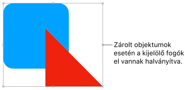 Zárolt objektumok elhalványított kijelölőfogantyúkkal.