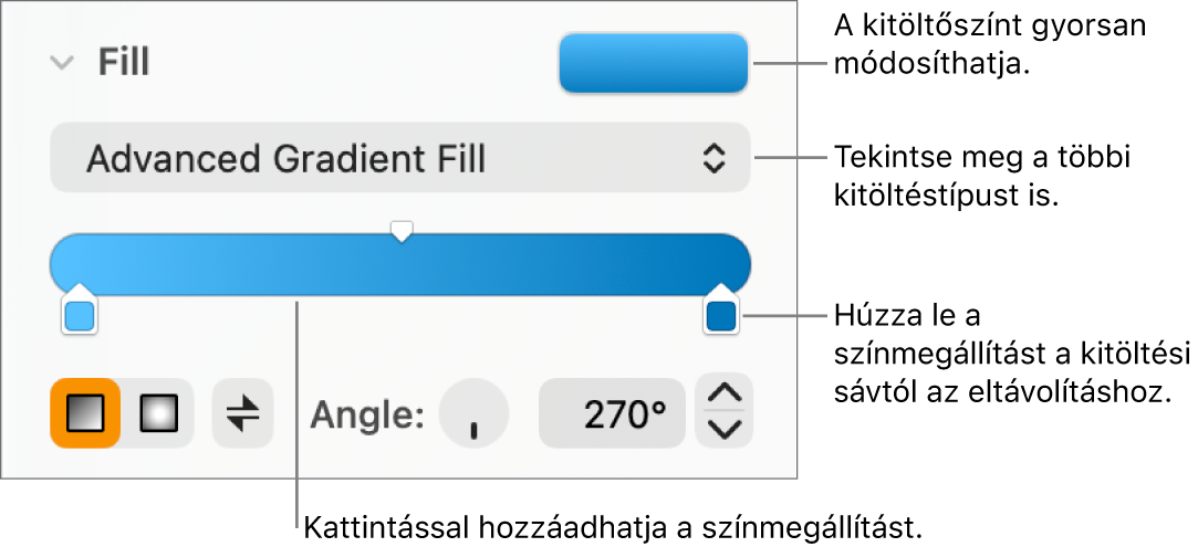 Az objektumok színnel való kitöltésére szolgáló vezérlők.