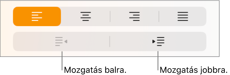 A bekezdés balra és jobbra mozgatására szolgáló gombok.
