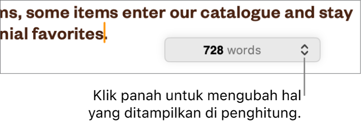 Menu jumlah kata yang menampilkan jumlah kata dalam dokumen.