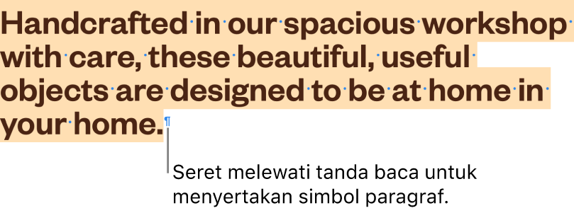 Paragraf dipilih, dengan simbol paragraf disertakan di pilihan.