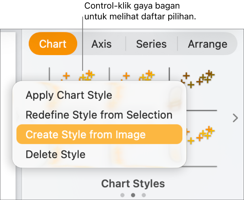 Menu pintasan gaya bagan.