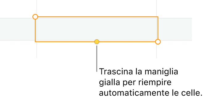 Una cella selezionata con una maniglia gialla che puoi trascinare per riempire automaticamente le celle.