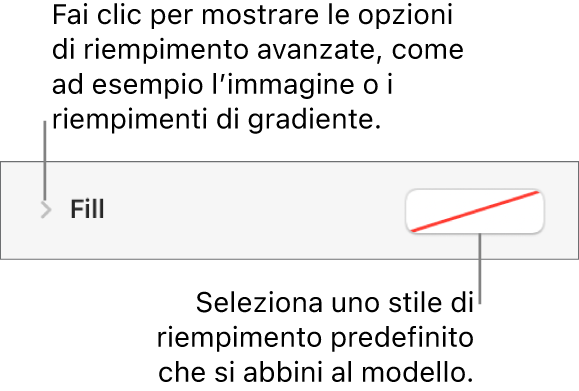 Controlli per la scelta di un colore di riempimento.