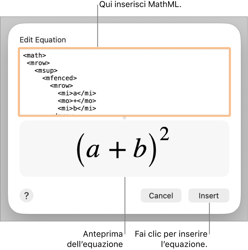 L’equazione del coefficiente angolare di una retta nel campo “Modifica equazione” e un’anteprima della formula sotto.