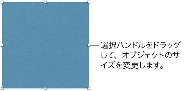 オブジェクトのサイズを変更するための白い正方形が枠線に表示されているオブジェクト。