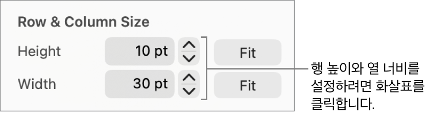 행 또는 열의 정밀한 크기 설정을 위한 제어기.