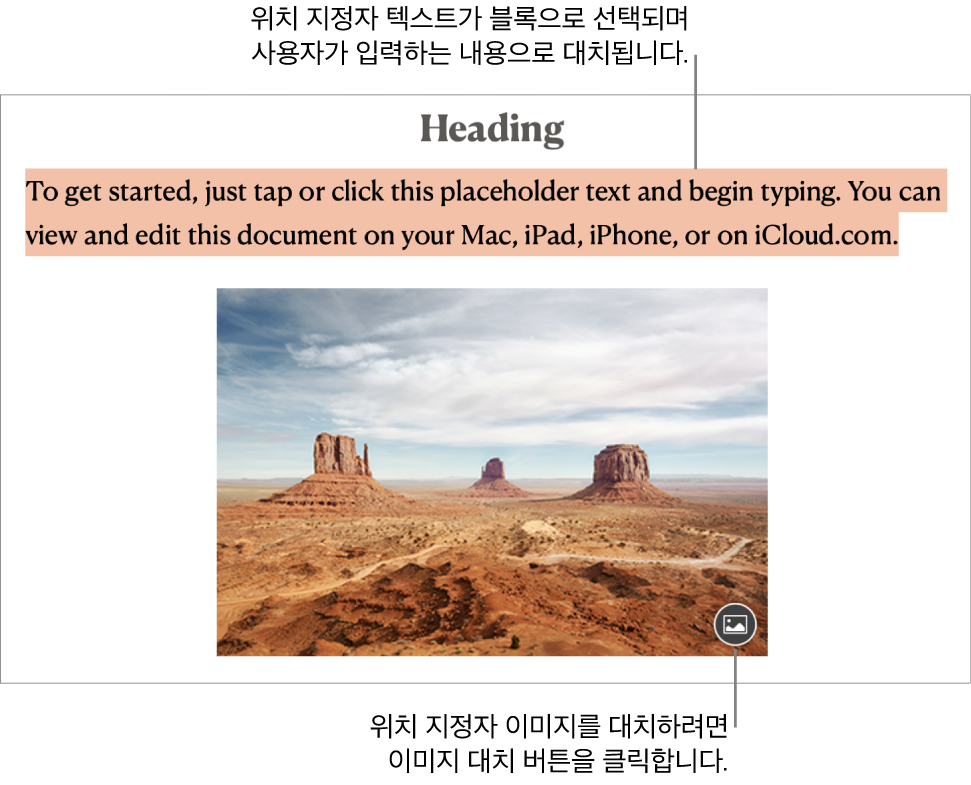 위치 지정자 텍스트 및 이미지.