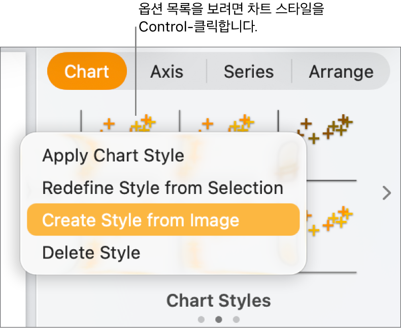 차트 스타일 단축 메뉴.