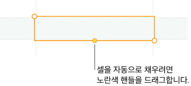 드래그하면 셀 자동 채우기를 할 수 있는 노란색 핸들이 있는 선택된 셀.