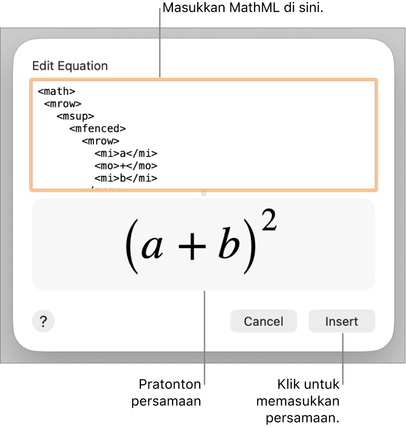 Persamaan untuk cerun garis dalam medan Edit Persamaan dan pratonton formula di bawah.