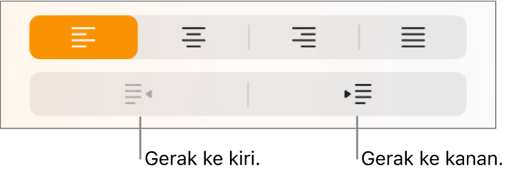 Butang untuk mengalihkan perenggan ke kiri dan kanan.