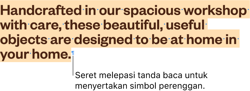 Perenggan dipilih, dengan simbol perenggan disertakan dalam pilihan.