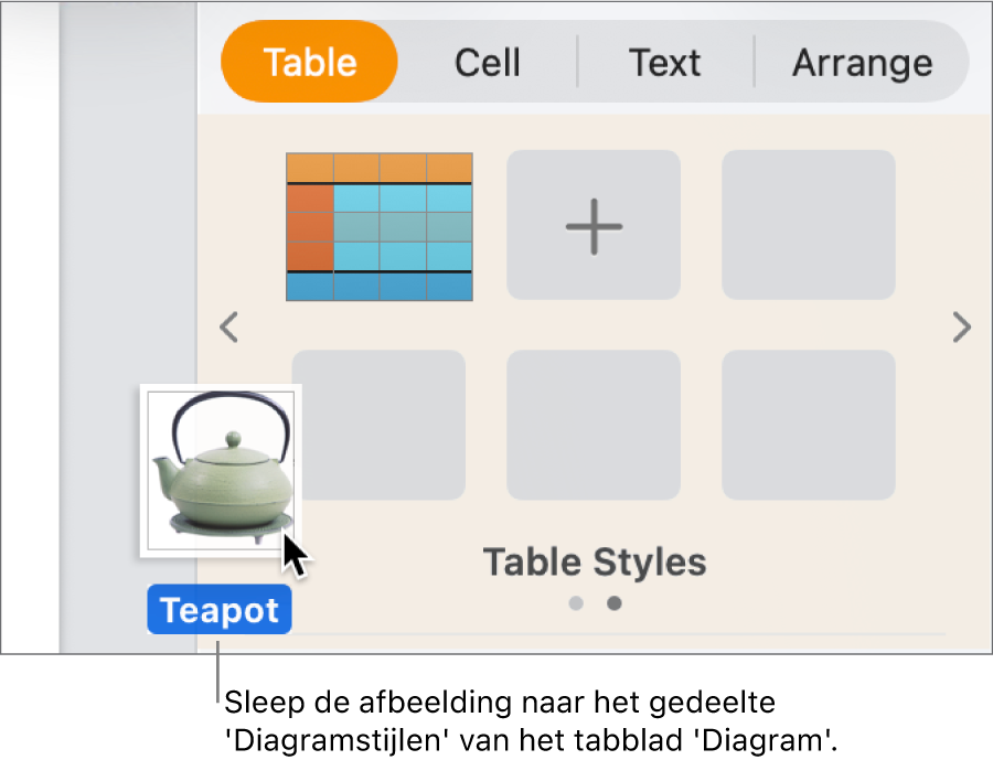 Een afbeelding in het gedeelte met diagramstijlen in de navigatiekolom slepen om een nieuwe stijl aan te maken.