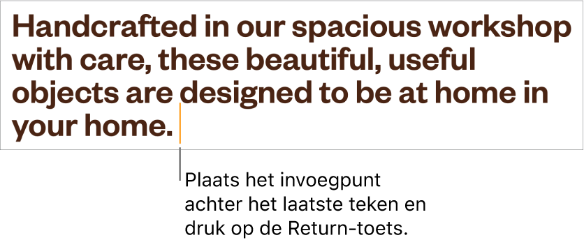 Het invoegpunt dat achter de punt in de laatste zin van een alinea is geplaatst.