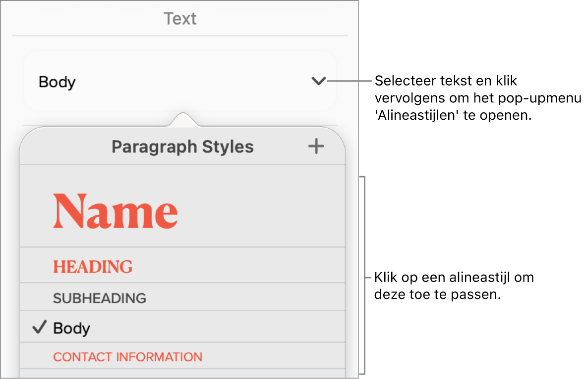 Het menu 'Alineastijlen'.