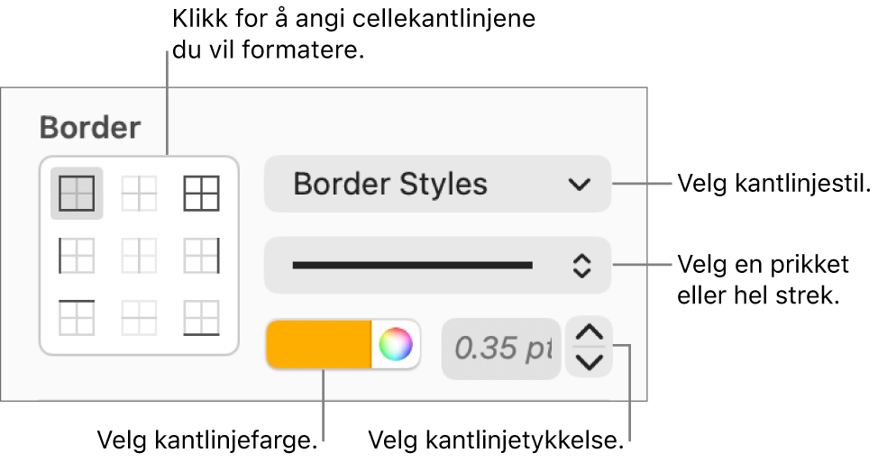 Kontroller for å angi stil for cellekantlinjer.