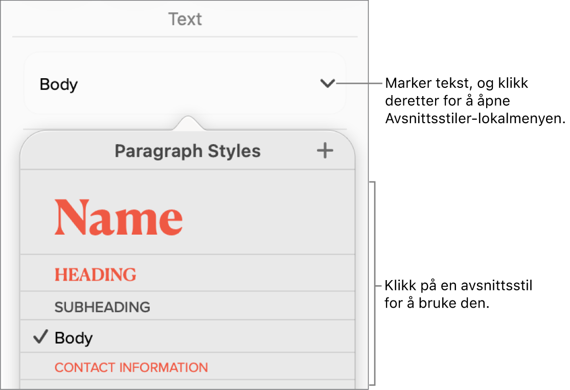 Avsnittsstil-menyen.