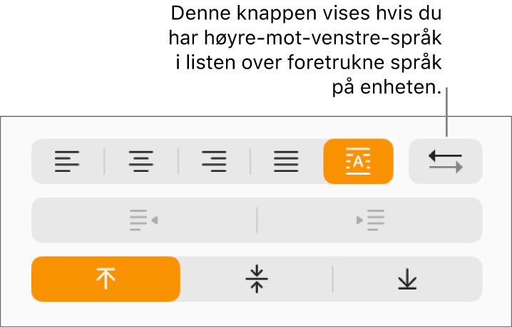 Avsnittsretning-knappen ved siden av avsnittsjusteringsknapper.