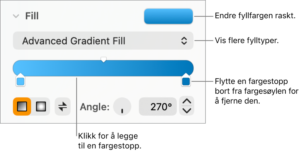Kontroller for å fylle objekter med farger.