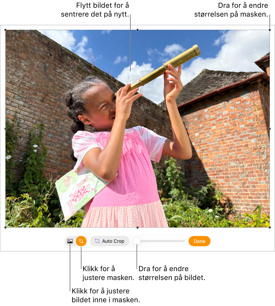 Maskekontroller over et bilde.