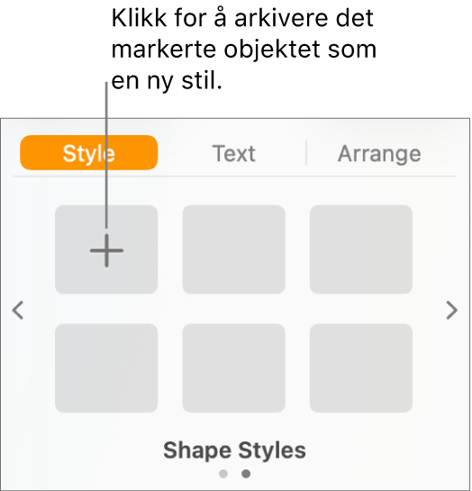 Stil-fanen i Format-sidepanelet med Opprett stil-knappen oppe til venstre og fem tomme stilplassholdere.