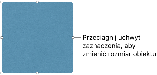 Obiekt z białymi kwadratami na krawędziach, służącymi do zmiany jego wielkości.