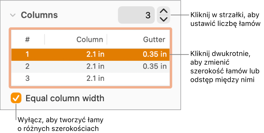 Panel Makieta w Inspektorze formatu, zawierający narzędzia edycji łamów.