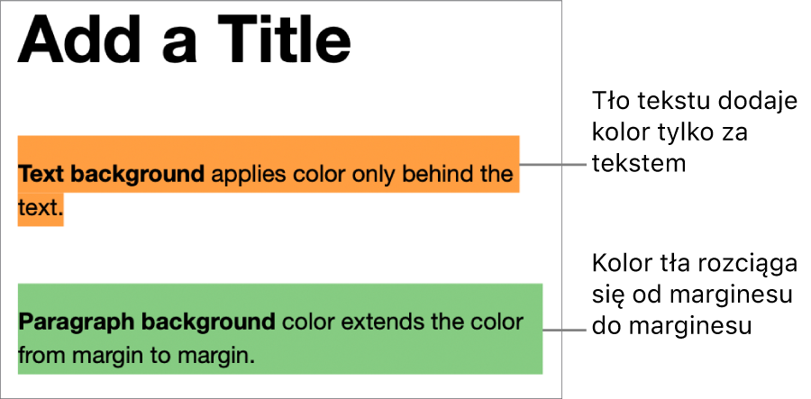Dwa akapity: jeden z kolorowym tłem za samym tekstem, a drugi z kolorowym blokiem rozciągającym się od marginesu do marginesu.
