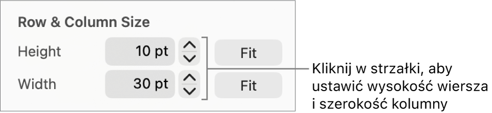 Narzędzia służące do dokładnego ustawiania wysokości wiersza lub szerokości kolumny.