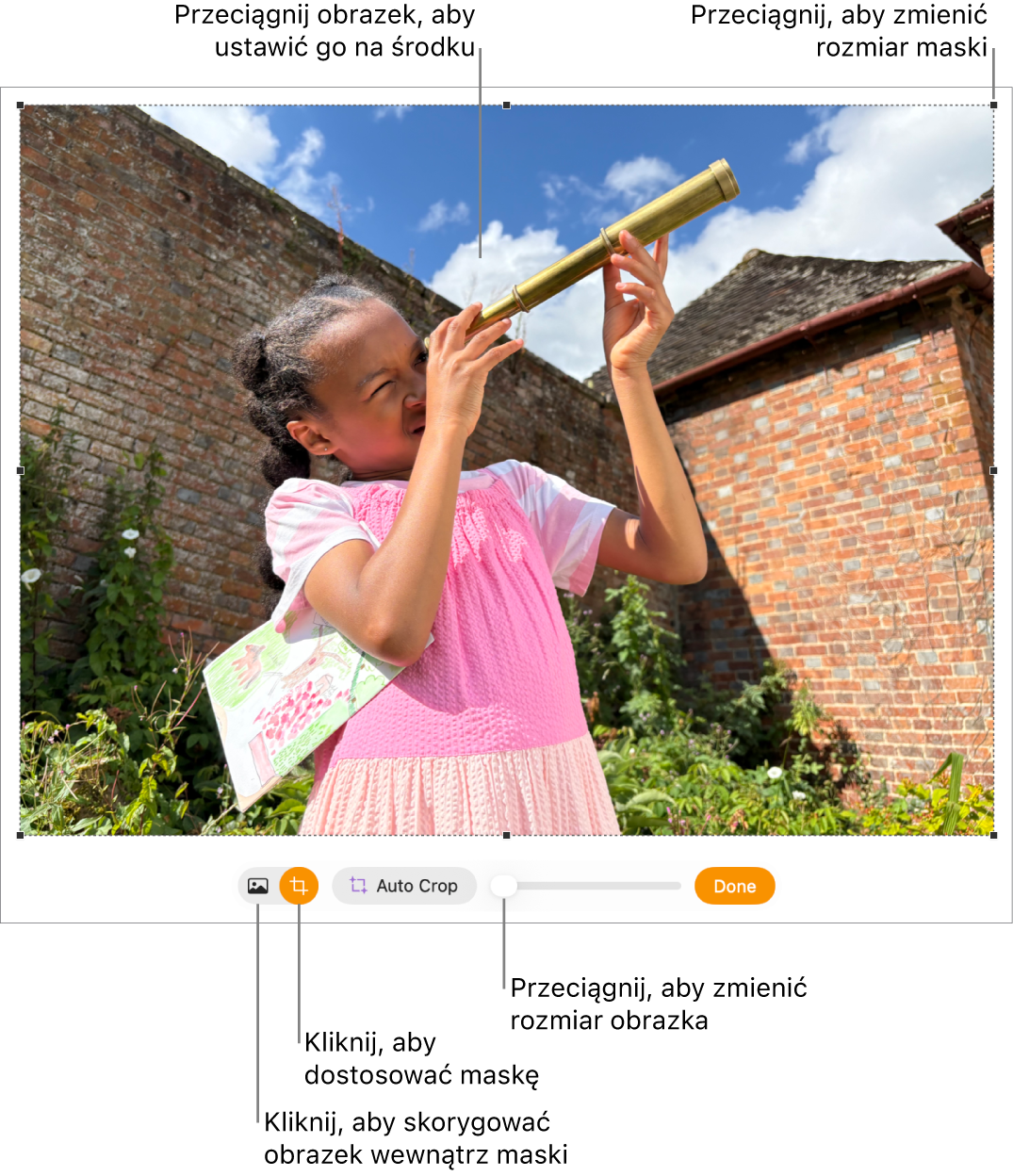 Narzędzia maski nad zdjęciem.