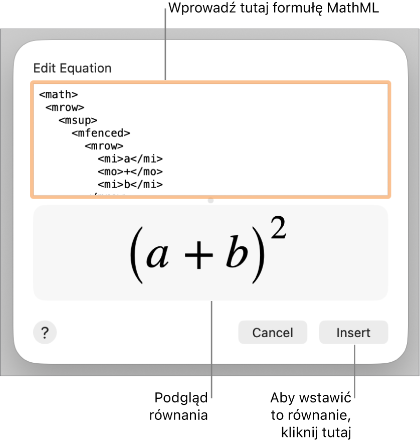 Równanie nachylenia linii zapisane w polu Edycja równania oraz podgląd tego równania poniżej.