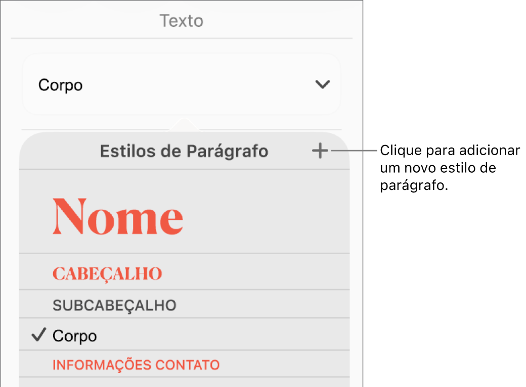 Menu Estilos de Parágrafo com balão explicativo para o botão Novo Estilo.