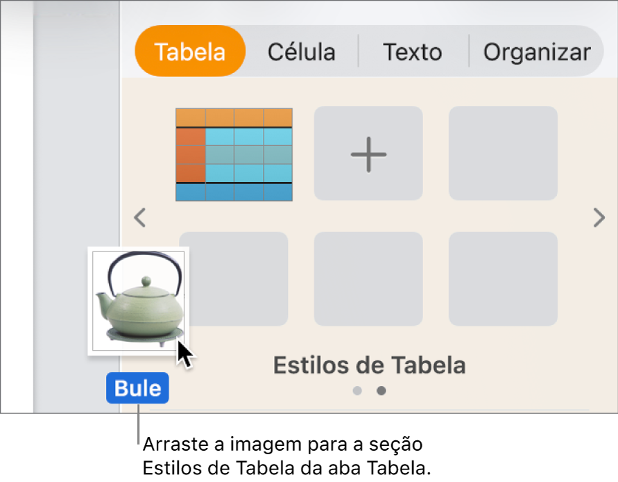 Arrastando uma imagem para o painel “Estilos de Tabela” para criar um novo estilo.