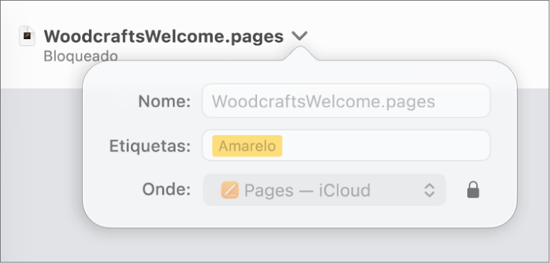 Menu pop-up para bloquear ou desbloquear um documento.